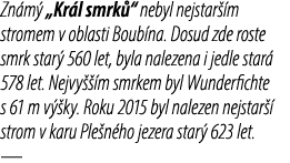 Zn m „Kr l smrk “ nebyl nejstar  m stromem v oblasti Boub na. Dosud zde roste smrk star  560 let, byla nalezena i je...